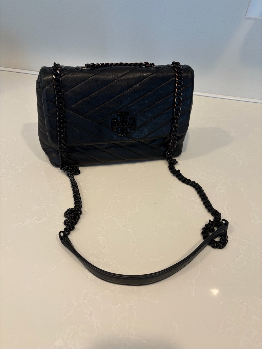Tory Burch Black Quilted Leather Chain-Shoulder Crossbody
